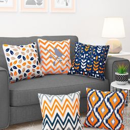Story@home Blue & White 5 Pieces Floral Printed Square Cushion Covers-40