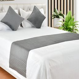 HOMADORN Grey Quilted Velvet Bed Runner With 2 Cushion Covers-57