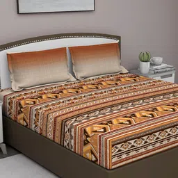 GM Brown & Red Geometric 210 TC King Bedsheet with 2 Pillow Covers-image-28