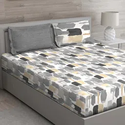 GM White & Grey 144 TC King Bedsheet with 2 Pillow Covers-image-78