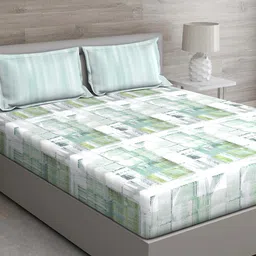 GM Violet & White Geometric 144 TC King Bedsheet with 2 Pillow Covers-image-96