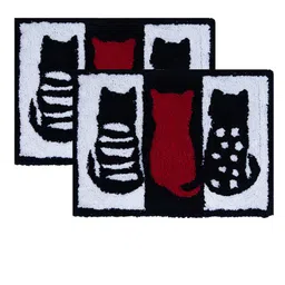 AAZEEM Set Of 2 Maroon & White Printed Anti-Skid Rectangle Cotton Doormats-8
