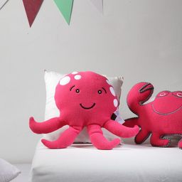 BLANC9 Kids Fuchsia Pink & White Applique Octopus-Shape Cushion Insert-21