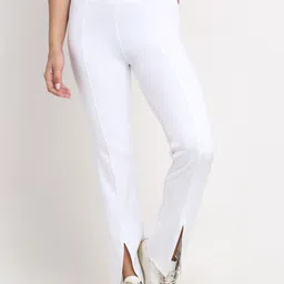 EVERDION Women White High Rise Front Slit Yoga Pant-22