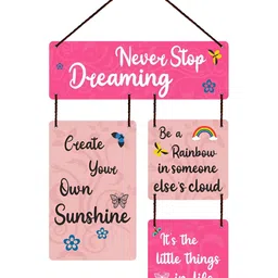 Home Delight Pink & White Printed Wooden Wall Hanging-9