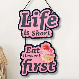 Home Delight Pink & Black Typography Detailed Wooden Wall Hanging Decor-image-58