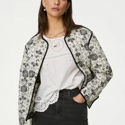 Marks & Spencer Floral Printed Collarless Reversible Quilted Pure Cotton Open Front Jacket-18