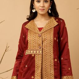 Jaipur Kurti Self Design Lapel Collar Cotton Tailored Jacket-50