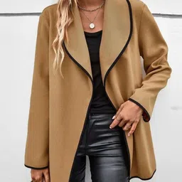 StyleCast Camel Brown Shawl Collar Open Front Jacket-48