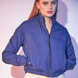 STREET 9 Blue Mock Collar Lightweight Long Sleeves Bomber Jacket-image-11