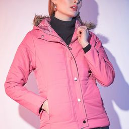 STREET 9 Pink Hooded Lightweight Faux Fur Trim Detailed Padded Jacket-image-35