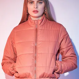 STREET 9 Rust Mock Collar Lightweight Crop Puffer Jacket-image-58