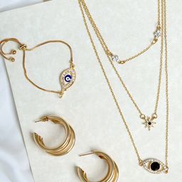 JOKER & WITCH Gold-Plated White & Blue Stone-Studded Superstiton Jewellery Set-image-27