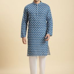 Stuffie Land Ethnic Motifs Printed Mandarin Collar Pure Cotton Kurta With Pyjamas-picture-39