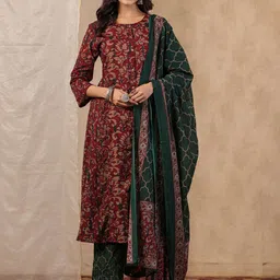RangDeep Ethnic Motifs Printed Empire Pure Cotton Anarkali Kurta With Trousers & Dupatta-picture-15