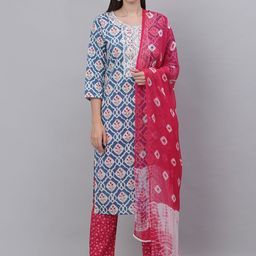 Kamayra Women Ethnic Motifs Printed Pure Cotton Kurta with Trouser & With Dupatta-picture-47