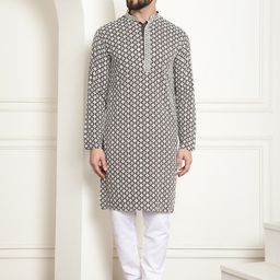 SOJANYA Floral Embroidered Thread Work Straight Pure Cotton Kurta with Churidar-picture-53
