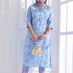 Anouk Women Floral Embroidered Regular Thread Work Pure Cotton Kurta with Trousers & With Dupatta-picture-34