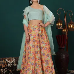 Ethnovog Floral Embroidered Sequinned Ready to Wear Lehenga & Blouse With Dupatta-image-82