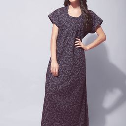 Secret Wish Floral Printed Pure Cotton Maxi Nightdress-image-76