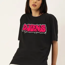 JUNEBERRY Typography Printed Drop-Shoulder Oversized Pure Cotton T-shirt-image-36