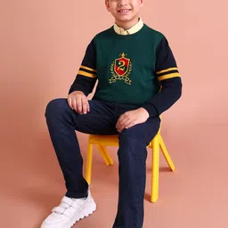 U.S. Polo Assn. Kids Boys Green & Navy Blue Colourblocked Pure Cotton Pullover-image-42