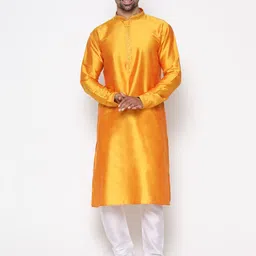 COCOI LIFESTYLE Men Mustard Yellow Dupion Silk Kurta with Churidar-image-39