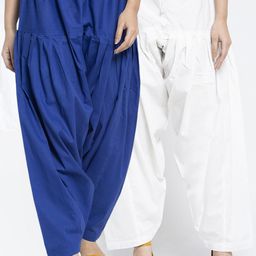 GRACIT Women Set of 2 White & Blue Casual Cotton Salwar-0