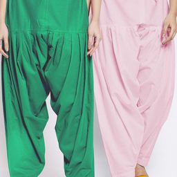 GRACIT Women Pack of 2 Green & Pink Solid Loose Fit Cotton Salwar-image-48