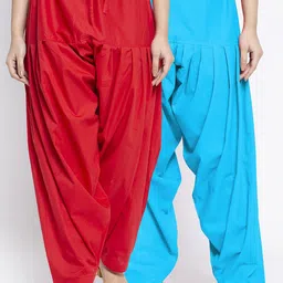 GRACIT Women Set of 2 Red & Blue Solid Cotton Salwar-image-6