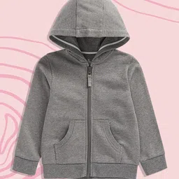 mothercare Boys Charcoal Grey Melange Solid Hooded Pure Cotton Sweatshirt-picture-30