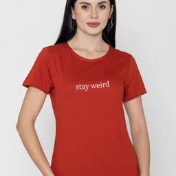 TITTLI Women Typography High Neck Extended Sleeves Pure Cotton T-shirt-image-80