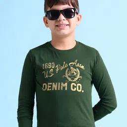 U S Polo Assn Kids Boys Olive Green Brand Logo Printed Pure Cotton T-shirt-image-57
