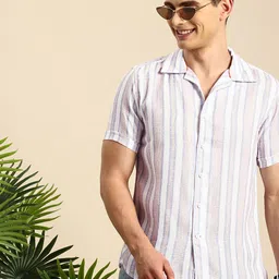 Mast & Harbour Men Slim Fit Vertical Striped Cuban Collar Casual Shirt-picture-10