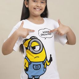 Kids Ville Girls Minions Printed Pure Cotton Tshirt-image-95