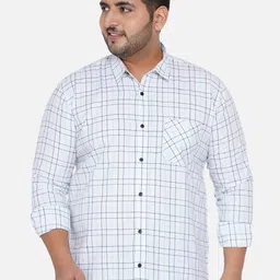 John Pride  Plus Size Men White Checked Casual Shirt-31
