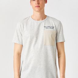 Koton Grey Melange Typography Printed Pure Cotton T-shirt With Pocket Detail-image-77