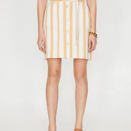 Koton Women Off-White & Beige Pure Cotton Striped Straight Mini Skirt-image-64