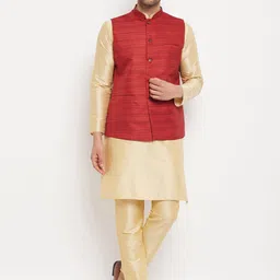 VASTRAMAY Straight Kurta with Pyjamas & Nehru Jacket-picture-14