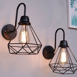 Homesake Set of 2 Black Farmhouse Metal Diamond Cage Vanity Industrial Wall Sconce-90