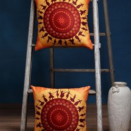 Alina decor Yellow & Red Set of 2 Ethnic Motifs Square Cushion Covers-18