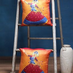 Alina decor Set of 2 Yellow & Red Quirky Square Cushion Covers-43