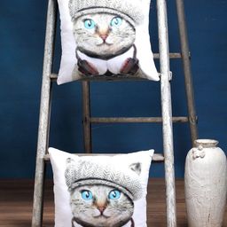 Alina decor Set of 2 White & Grey Quirky Square Cushion Covers-30