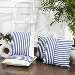 ANWYN Blue & Off White 5 Pieces Striped Square Cushion Covers-11