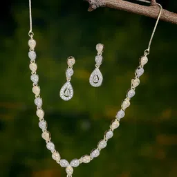 ZENEME Gold-Plated White AD-Studded Jewellery Set-78