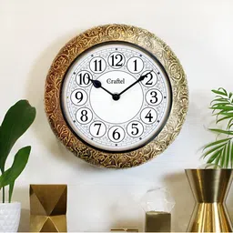 CRAFTEL Gold-Toned & Brown Textured Traditional Wall Clock-picture-18