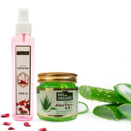 Indus Valley Set of Bio Organic Aloe Vera Gel & Ayurveda Facial Toner Fresh Rose Water-4