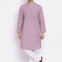Fabindia Men Purple & Blue Striped Cotton Kurta-picture-51