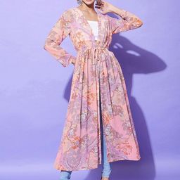 StyleStone Women Floral Printed Longline Tie-Up Shrug-42
