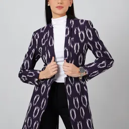 INDOPHILIA Ikat Woven-Design Single-Breasted Open-Front Longline Blazer-picture-5